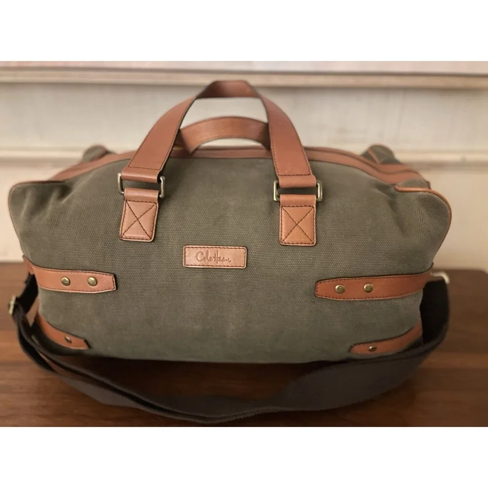 Vintage Cole Haan Canvas Leather Duffel Bag Weekender Travel Carry On Strap EUC